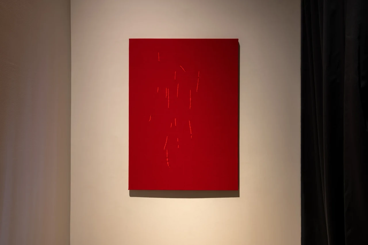 Untitled (Mirrors), 2024, Red canvas: 132 x 95 cm. Photo by Swita Uancharoenkul